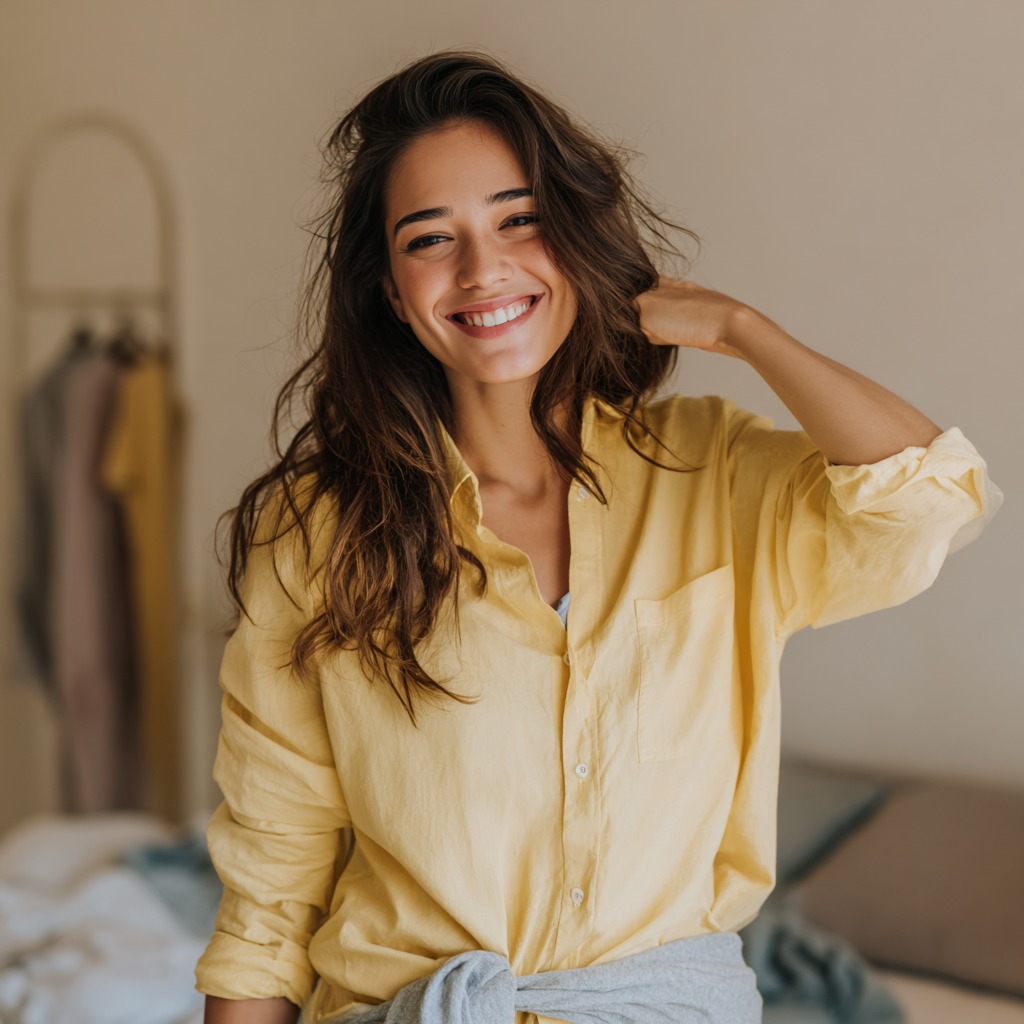 Vrouw voelt zich comfortabel na herstel van bevalling.